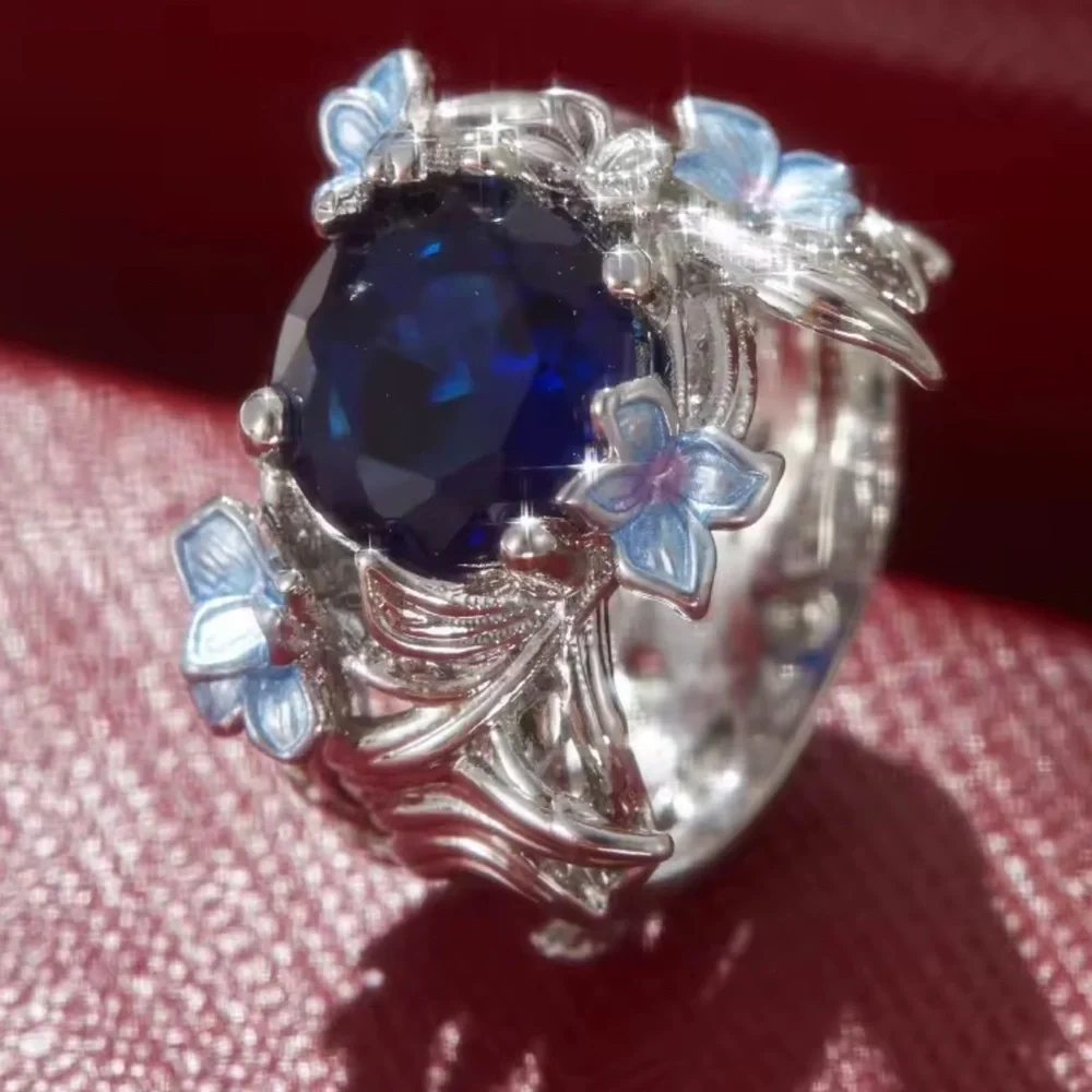 Vintage Exquisite Sapphire Floral Halo Ring